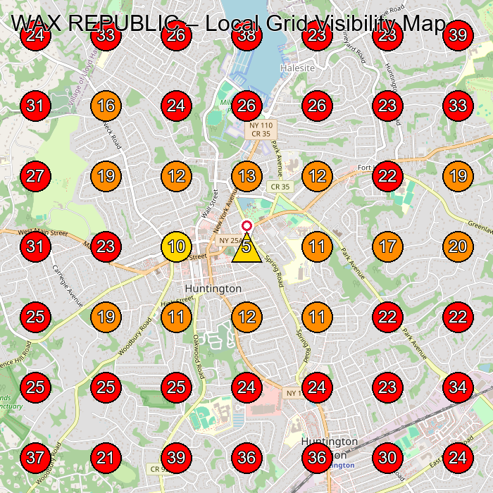 WAX REPUBLIC GeoGrid visibility map for Beauty Salon in Huntington